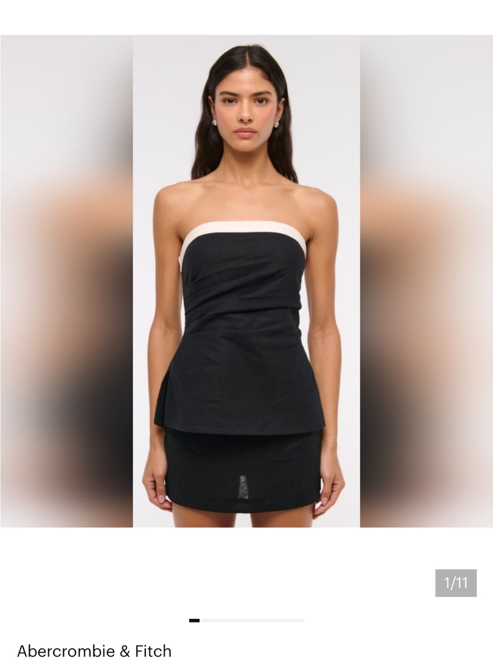 Abercrombie & Fitch Black Strapless Peplum top with Cream Trim